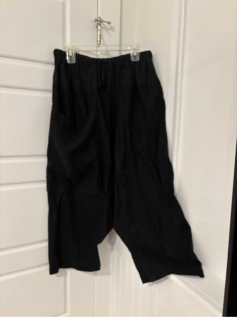 Women's Wide Leg Black Linen-Blend Pull-On Pants